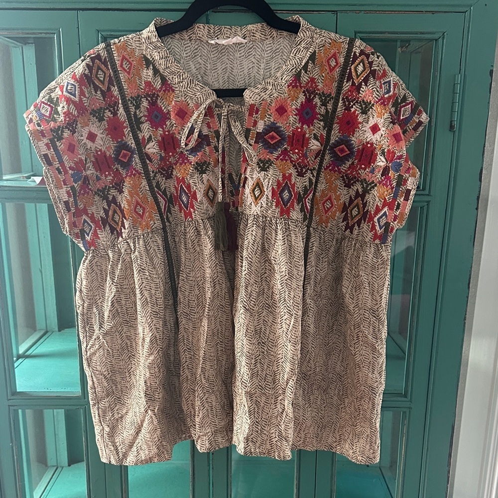 THML Multicolor Embroidered Boho Blouse - Red, Orange, Pink, Yellow, Black
